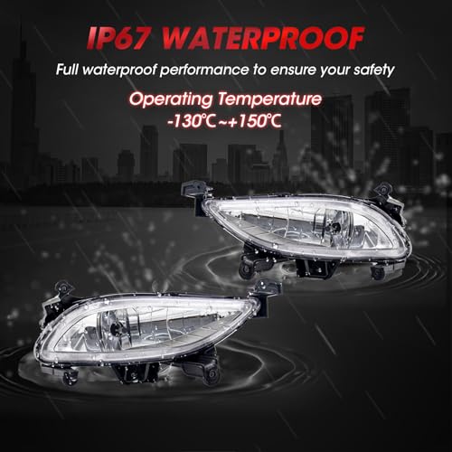 WEZEMLIGHT Fog Lights Assembly Replacement For Hyundai Sonata 2011-2013 With 881 12V 27W Halogen Bulbs OEM Part Number:HY2593134, HY2592134 1Pair(Clear Lens) - Image 4