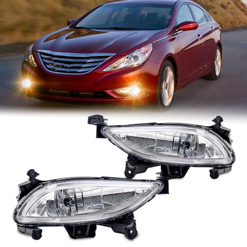 WEZEMLIGHT Fog Lights Assembly Replacement For Hyundai Sonata 2011-2013 With 881 12V 27W Halogen Bulbs OEM Part Number:HY2593134, HY2592134 1Pair(Clear Lens) - Image 1