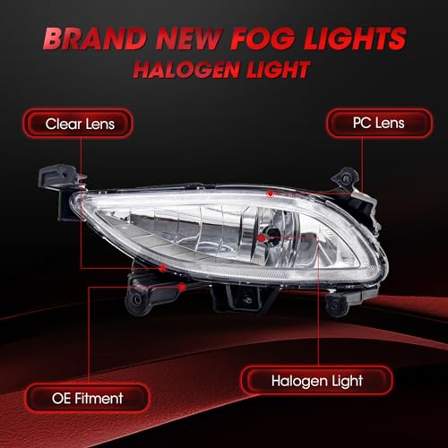 WEZEMLIGHT Fog Lights Assembly Replacement For Hyundai Sonata 2011-2013 With 881 12V 27W Halogen Bulbs OEM Part Number:HY2593134, HY2592134 1Pair(Clear Lens) - Image 3