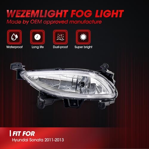WEZEMLIGHT Fog Lights Assembly Replacement For Hyundai Sonata 2011-2013 With 881 12V 27W Halogen Bulbs OEM Part Number:HY2593134, HY2592134 1Pair(Clear Lens) - Image 5