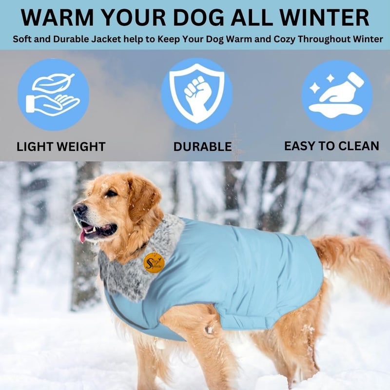 Sage Square Dog Winter Jacket Coat with Fur Collar, Light Weight, Ultra Warm Windproof, Waterproof Dog Jacket for Cold Weather, Thicker Fleece Jacket for Cold Weather (Light Blue) (Large-24 inch) - Image 5
