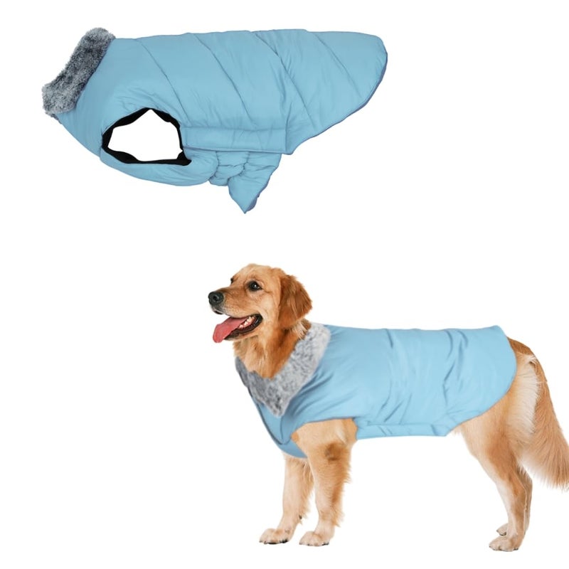 Sage Square Dog Winter Jacket Coat with Fur Collar, Light Weight, Ultra Warm Windproof, Waterproof Dog Jacket for Cold Weather, Thicker Fleece Jacket for Cold Weather (Light Blue) (Large-24 inch) - Image 1