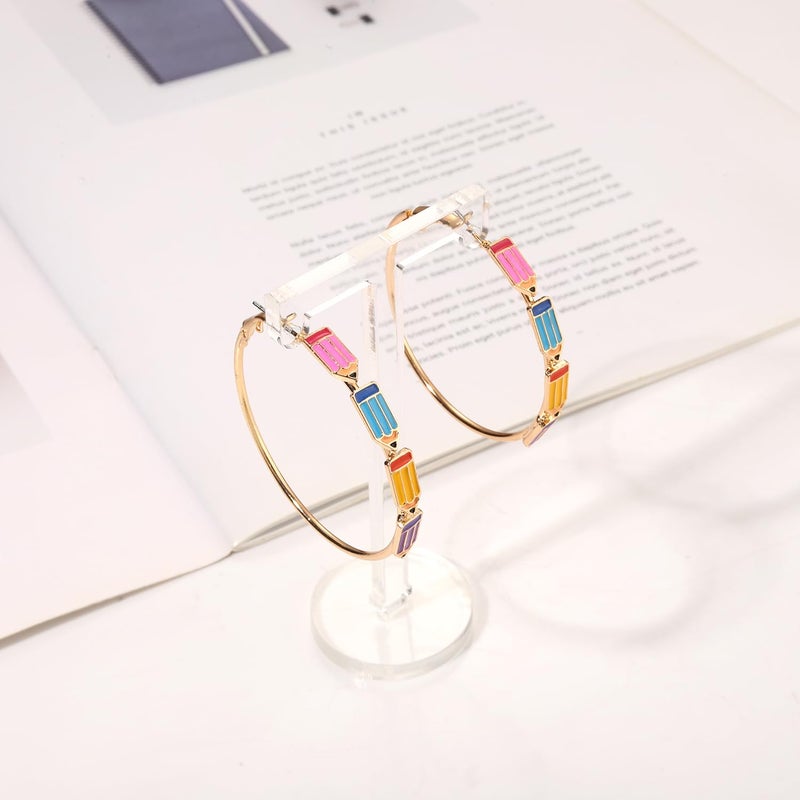 BVGA Teacher Earrings for Women Book Pencil Hoop Earrings Teacher Jewelry Appreciation Gifts Back to School Outfits Accessories (Style B) - Image 5