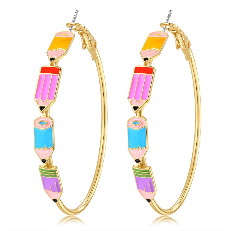 BVGA Teacher Earrings for Women Book Pencil Hoop Earrings Teacher Jewelry Appreciation Gifts Back to School Outfits Accessories (Style B) - Image 1