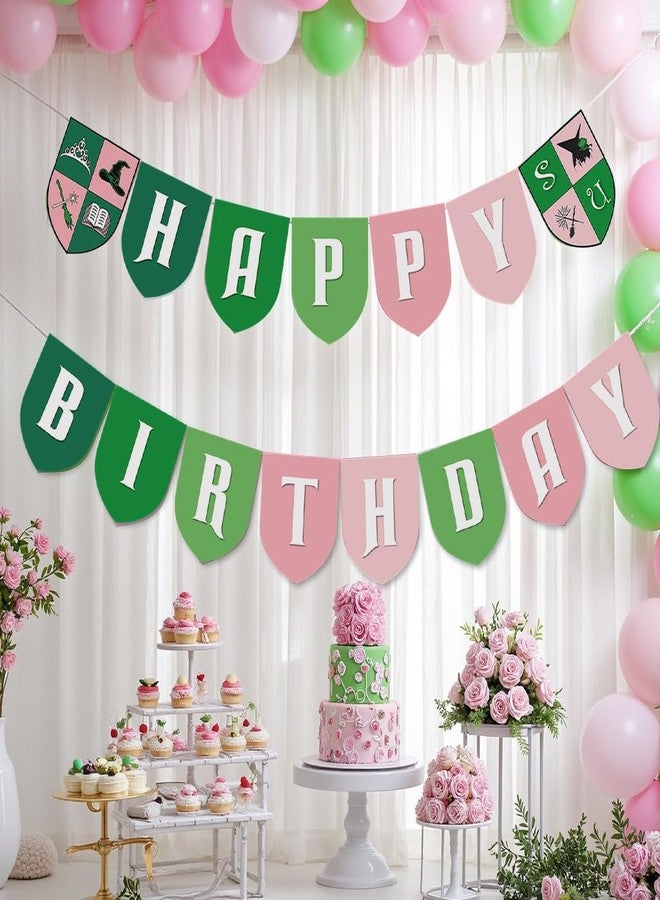 BCARICH لافتة عيد ميلاد سعيد باللونين الأخضر والوردي، علم زينة لحفلة ساحرة طيبة وساحرة شريرة، خلفية لافتة ورقية مقطوعة، لوازم حفلات باللونين الأخضر والوردي، يتطلب التجميع - Image 5