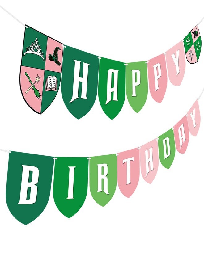 BCARICH لافتة عيد ميلاد سعيد باللونين الأخضر والوردي، علم زينة لحفلة ساحرة طيبة وساحرة شريرة، خلفية لافتة ورقية مقطوعة، لوازم حفلات باللونين الأخضر والوردي، يتطلب التجميع - Image 4