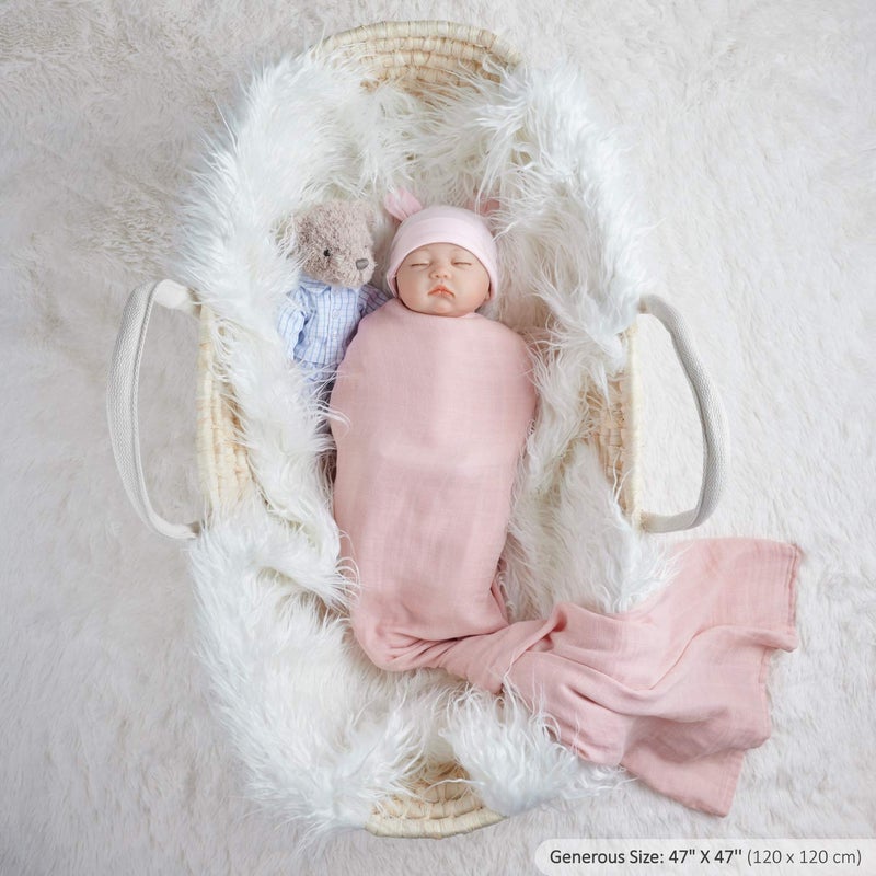Meracorallo Muslin Swaddle Blanket Silky Soft Receiving Blanket Neutral Swaddle Wrap for Baby Boys and Girls, 47 x 47 inches, Set of 4 Solid Color (White+Blue+Pink+Purple) - Image 5