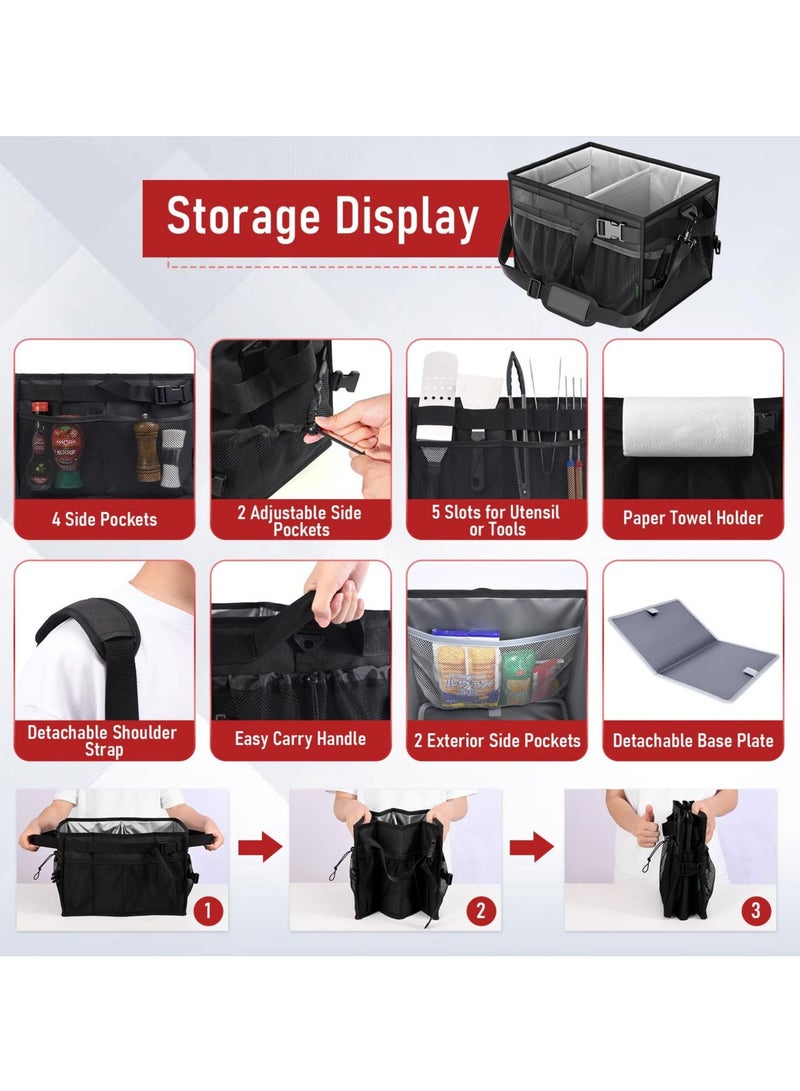 Y&D SYOSI Grill Caddy, Collapsible Picnic Basket for Outdoor Camping Barbecue, Barbecue Tools Organizer Must-have Accessories Camping, Storage (Black) - Image 3