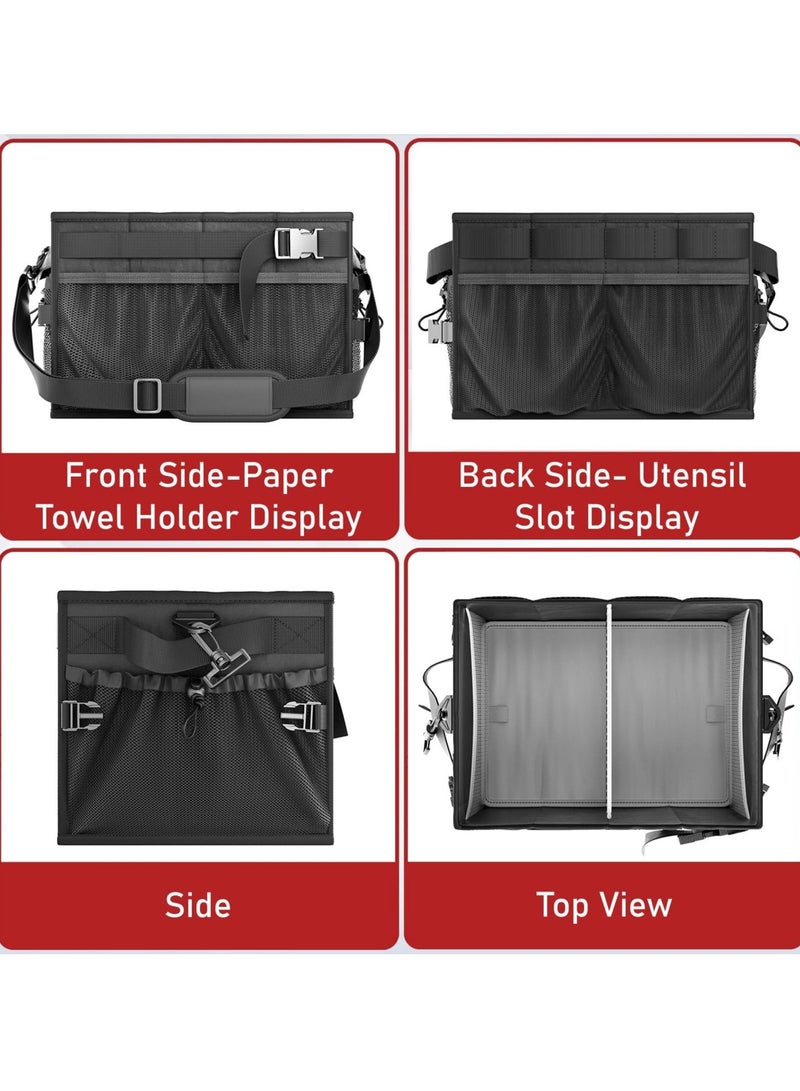 Y&D SYOSI Grill Caddy, Collapsible Picnic Basket for Outdoor Camping Barbecue, Barbecue Tools Organizer Must-have Accessories Camping, Storage (Black) - Image 5