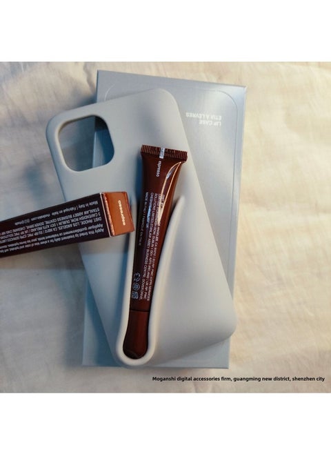 Rhodee Lipstick Lip Gloss IPhone16promax Phone Case For Apple 15pro Silicone 14 Color Box Packaging-Color:Gray (with Original Packaging) + Espresso Lipstick-Applicable Models:iphone11promax