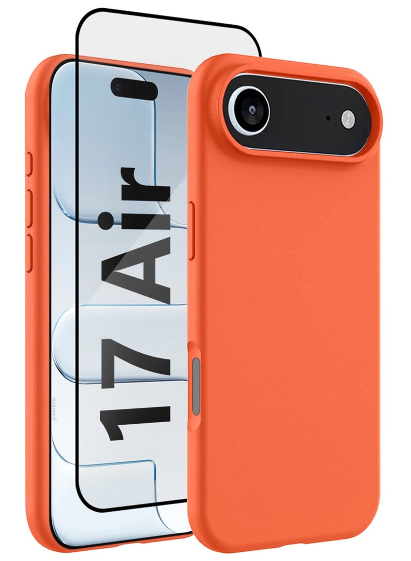 2Packs Liquid Silicone Protective Phone Case for iPhone 17 Air , Soft Anti-Scratch Microfiber Lining Utra Slim Drop Protection Phone Cover with 3D Screen Protector - Cosmic Orange-2