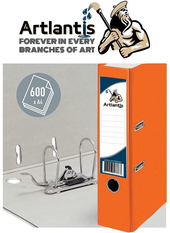 Artlantis - Office Folder Orange Wide 5 Pieces Plastic Wide Orange Folder Ring Stainless Steel Clip 5 Pieces - Image 1