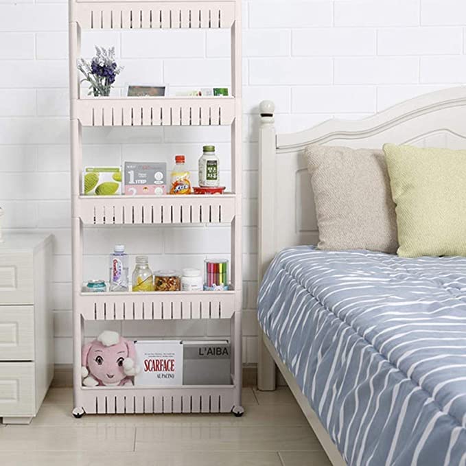 VISHVA 5 Layer White Slim Rack Storage Rack Space Saving Slim Side Rack Shelf Storage Organizer Plastic Kitchen Trolley Rack Holder 5 Layer Slim Rack - Image 4