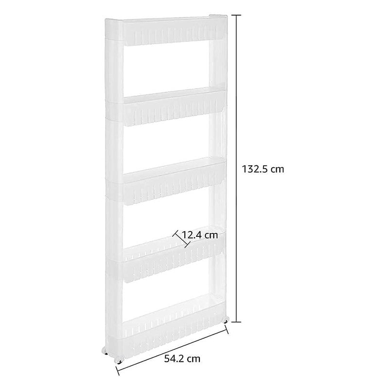 VISHVA 5 Layer White Slim Rack Storage Rack Space Saving Slim Side Rack Shelf Storage Organizer Plastic Kitchen Trolley Rack Holder 5 Layer Slim Rack - Image 5