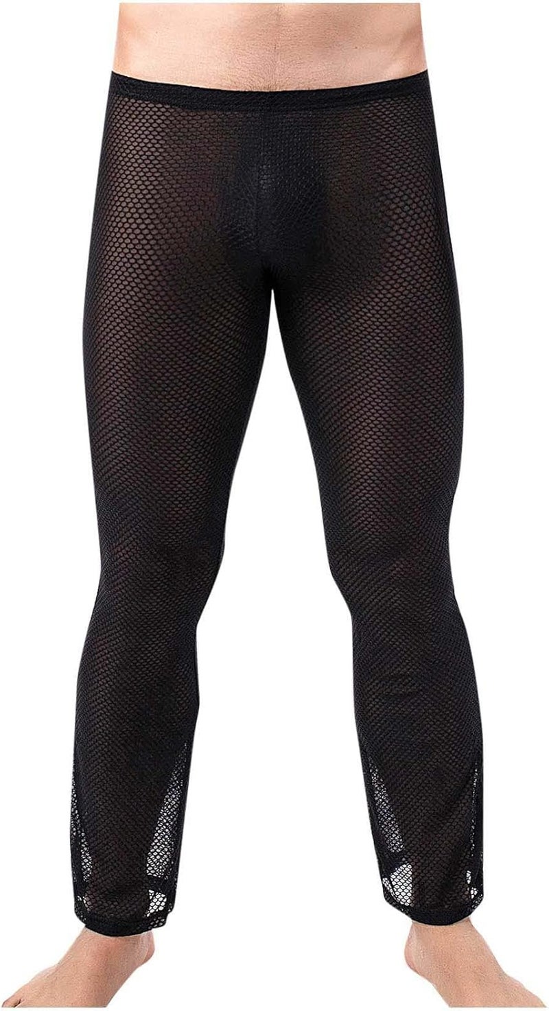 comfrt Men's Mesh See Through Pajama Pants Beach Cover Up Party Club Nightwear Sleep High Waist Wide Leg Bottoms Underwear - Image 1