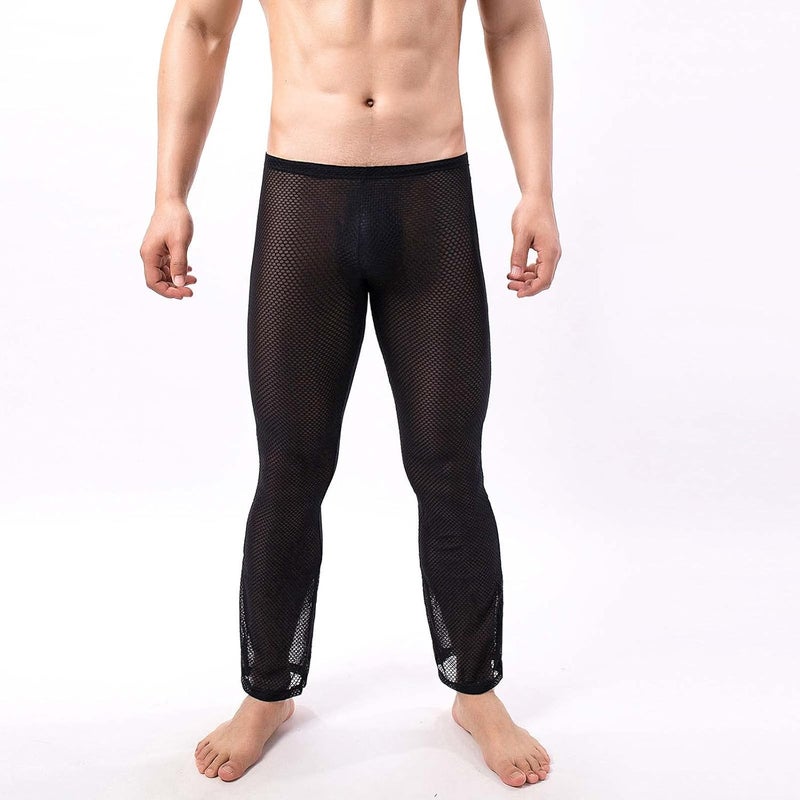 comfrt Men's Mesh See Through Pajama Pants Beach Cover Up Party Club Nightwear Sleep High Waist Wide Leg Bottoms Underwear - Image 2