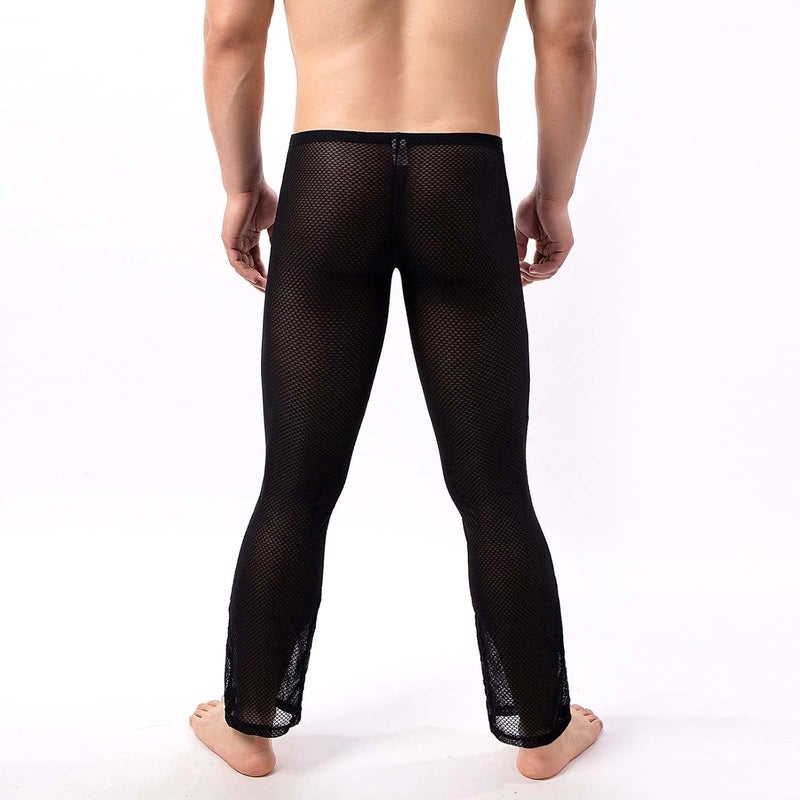 comfrt Men's Mesh See Through Pajama Pants Beach Cover Up Party Club Nightwear Sleep High Waist Wide Leg Bottoms Underwear - Image 3