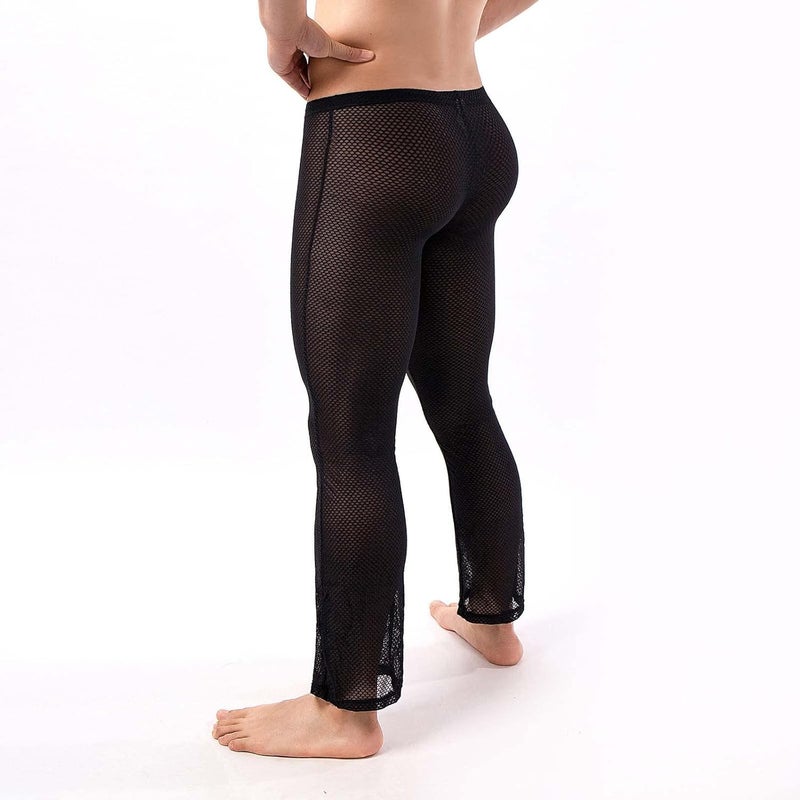 comfrt Men's Mesh See Through Pajama Pants Beach Cover Up Party Club Nightwear Sleep High Waist Wide Leg Bottoms Underwear - Image 4