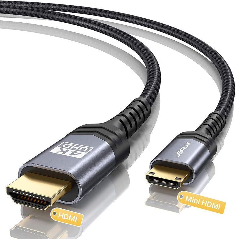 JSAUX Mini HDMI to HDMI Cable 6FT, [Mini HDMI][Aluminum Shell, Braided] High Speed 4K 60Hz HDMI 2.0 Cord, Compatible with Camera, Camcorder, Tablet and Graphics/Video Card, Laptop, Raspberry Pi Zero W - Image 1