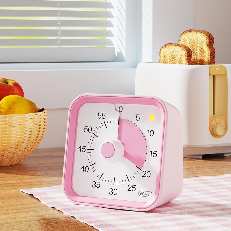 InfPokid Children's Visual Timer with Pause Function, 60 Minute Countdown Timer for Children, Desk Study, Office Table and Meetings, Cooking in the Kitchen, Quiet Time Management for ADHD (Pink) - Image 2