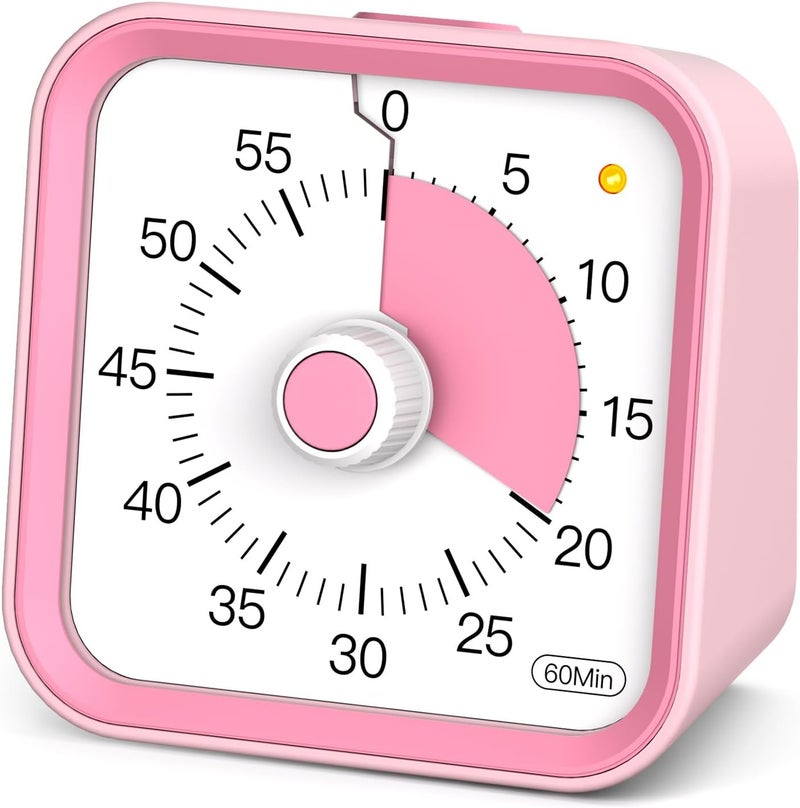 InfPokid Children's Visual Timer with Pause Function, 60 Minute Countdown Timer for Children, Desk Study, Office Table and Meetings, Cooking in the Kitchen, Quiet Time Management for ADHD (Pink) - Image 1