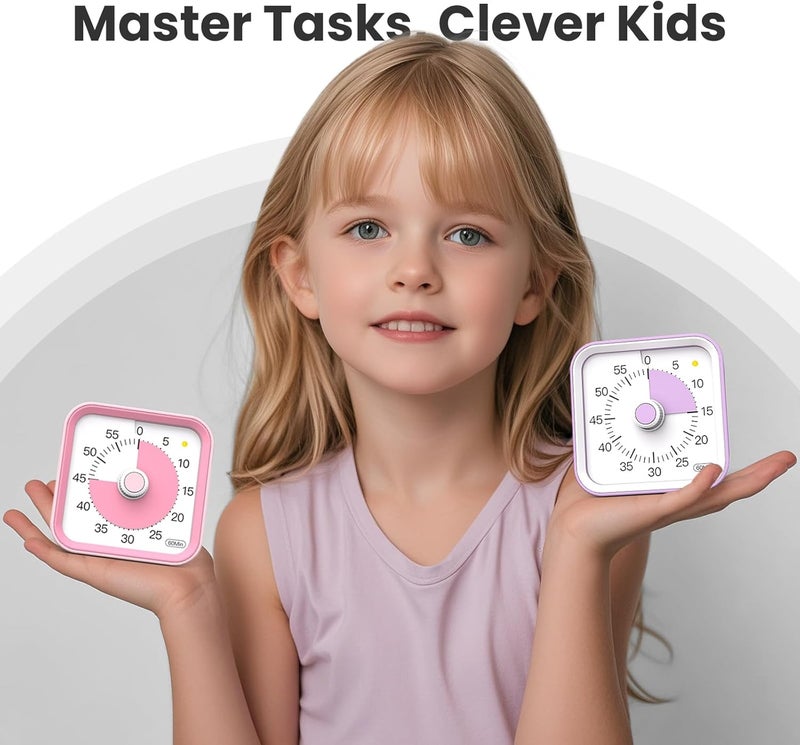 InfPokid Children's Visual Timer with Pause Function, 60 Minute Countdown Timer for Children, Desk Study, Office Table and Meetings, Cooking in the Kitchen, Quiet Time Management for ADHD (Pink) - Image 3