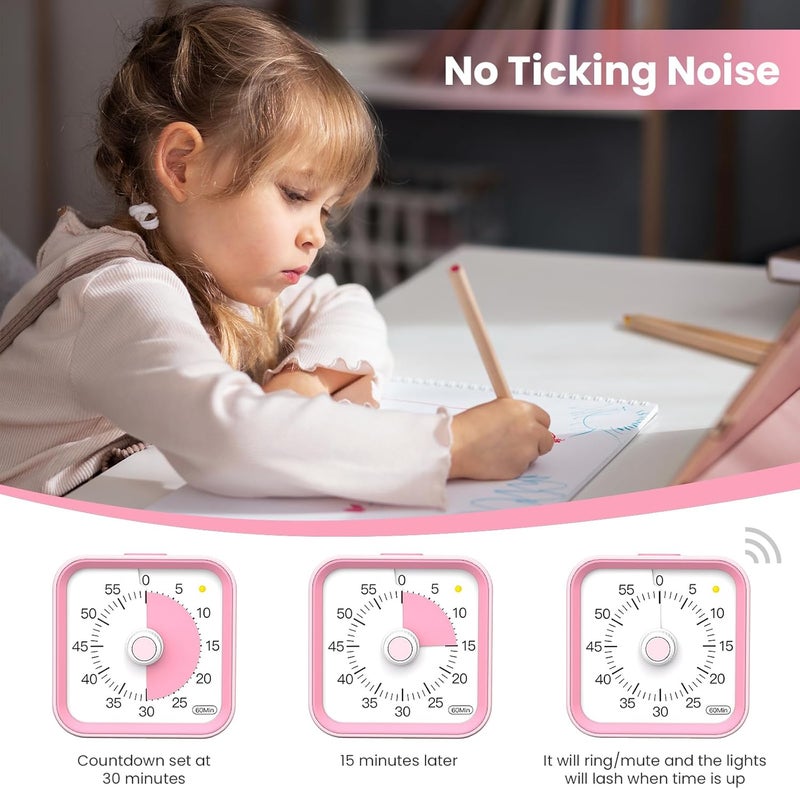 InfPokid Children's Visual Timer with Pause Function, 60 Minute Countdown Timer for Children, Desk Study, Office Table and Meetings, Cooking in the Kitchen, Quiet Time Management for ADHD (Pink) - Image 5