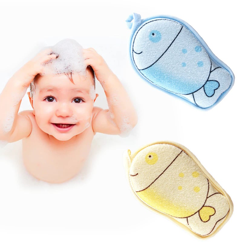 Hokoad Baby Bath Sponge, 2 Pack Cartoon Animal Style Baby Sponge for Bathing, Infants Bath Sponge Ultra Soft & Absorbent Natural and Safe Great for Sensitive Skin, for Boys & Girls (Fish) - Image 1