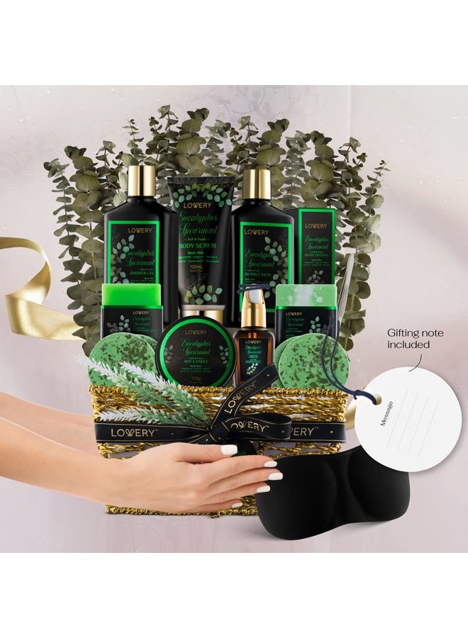 LOVERY Eucalyptus Spearmint Bath Set, Home Spa Set with Natural Mint Fragrance, 17 Pcs Gift Basket, Eucalyptus Bath Oil, Shower Gel, Bubble Bath, Bath Crystal, Steamer Tablet & More, Best Birthday Gift - Image 5
