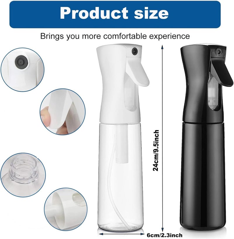 Antole Plastic Spray Bottles,2 Pack Continuous Ultra Fine Mist Water Sprayer,10oz/300ml Refillable Liquid Containers Empty Mist Spray Bottle for Hairstyling,Cleaning,Salons,Plants,Essential Oils - Image 2