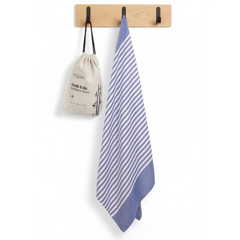 Mush منشفة سفر من الخيزران | منشفة استحمام 100% من الخيزران للشاطئ، التنزه وصالة الألعاب الرياضية للرجال | مناشف مدمجة مع حقيبة سفر | 60x120 سم، 250 غرام لكل متر مربع سريعة الجفاف وخفيفة الوزن | أزرق داكن - Image 1