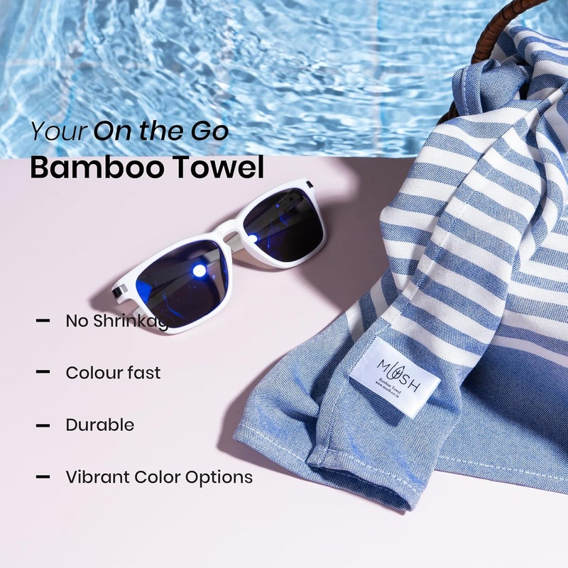 Mush منشفة سفر من الخيزران | منشفة استحمام 100% من الخيزران للشاطئ، التنزه وصالة الألعاب الرياضية للرجال | مناشف مدمجة مع حقيبة سفر | 60x120 سم، 250 غرام لكل متر مربع سريعة الجفاف وخفيفة الوزن | أزرق داكن - Image 4