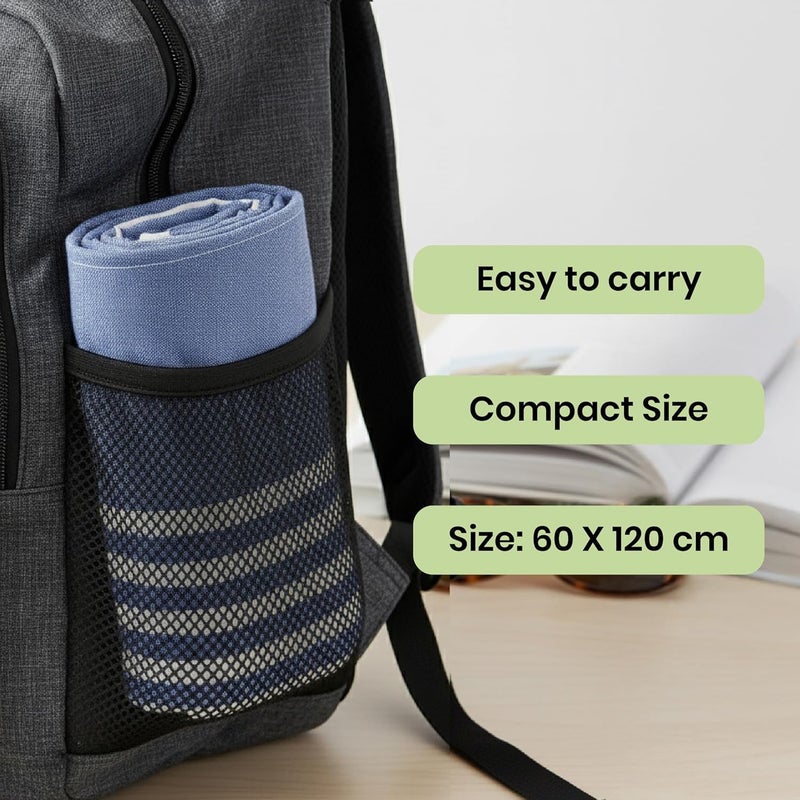 Mush منشفة سفر من الخيزران | منشفة استحمام 100% من الخيزران للشاطئ، التنزه وصالة الألعاب الرياضية للرجال | مناشف مدمجة مع حقيبة سفر | 60x120 سم، 250 غرام لكل متر مربع سريعة الجفاف وخفيفة الوزن | أزرق داكن - Image 2