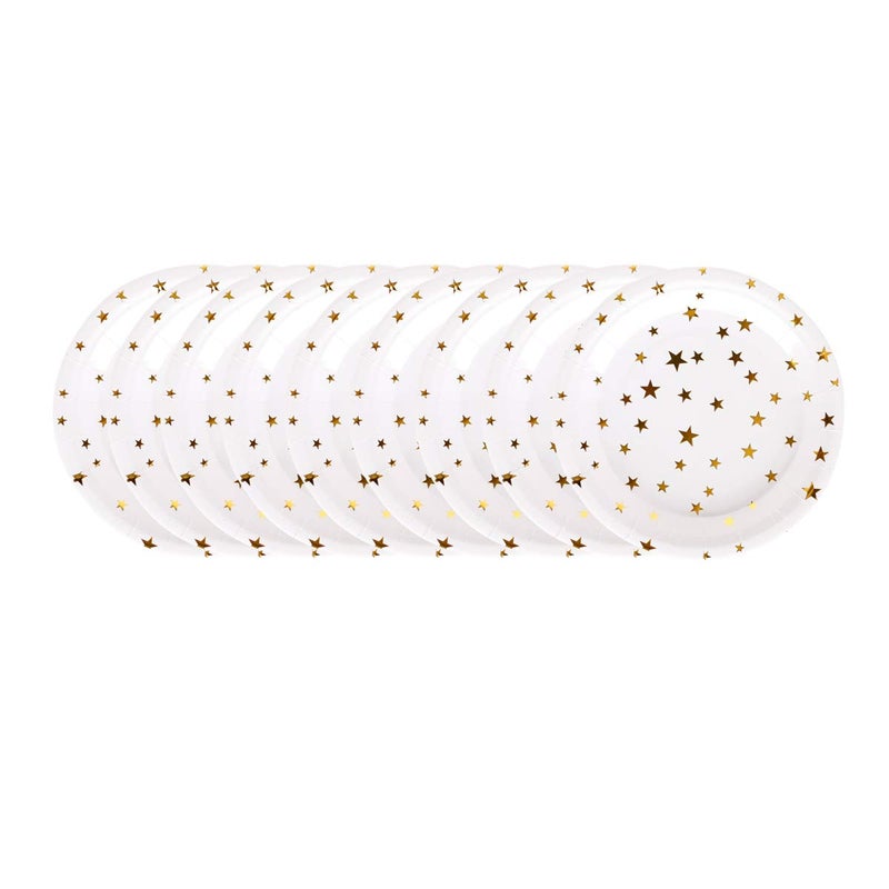 Geeklife Gold Stars Paper Plates 7 inch Disposable Decorative Little Gold Paper Party Dessert Plates Set 20 pcs