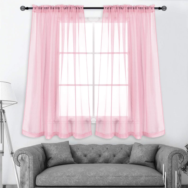 KEQIAOSUOCAI KEQIAOSUOCAI Set of 2 Girls Room Baby Pink Sheer Curtains Panels for Kids Nursery Bedroom Living Room Rod Pocket Sheer Voile Drapes Each is 52 Inches Wide by 63 Inches Long 