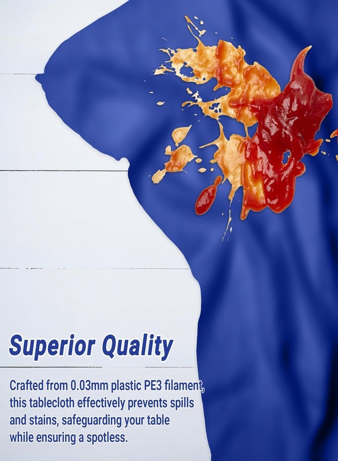 QZYL طقم مفارش طاولة زرقاء من QZYL، 4 قطع، مقاس 54 × 108 بوصة، مفارش بلاستيكية للاستخدام مرة واحدة، مناسبة للحفلات والنزهات والتخييم وتزيين حفلات استقبال المولود، غطاء طاولة مانع للتسرب للاستخدام الداخلي والخارجي. - Image 4