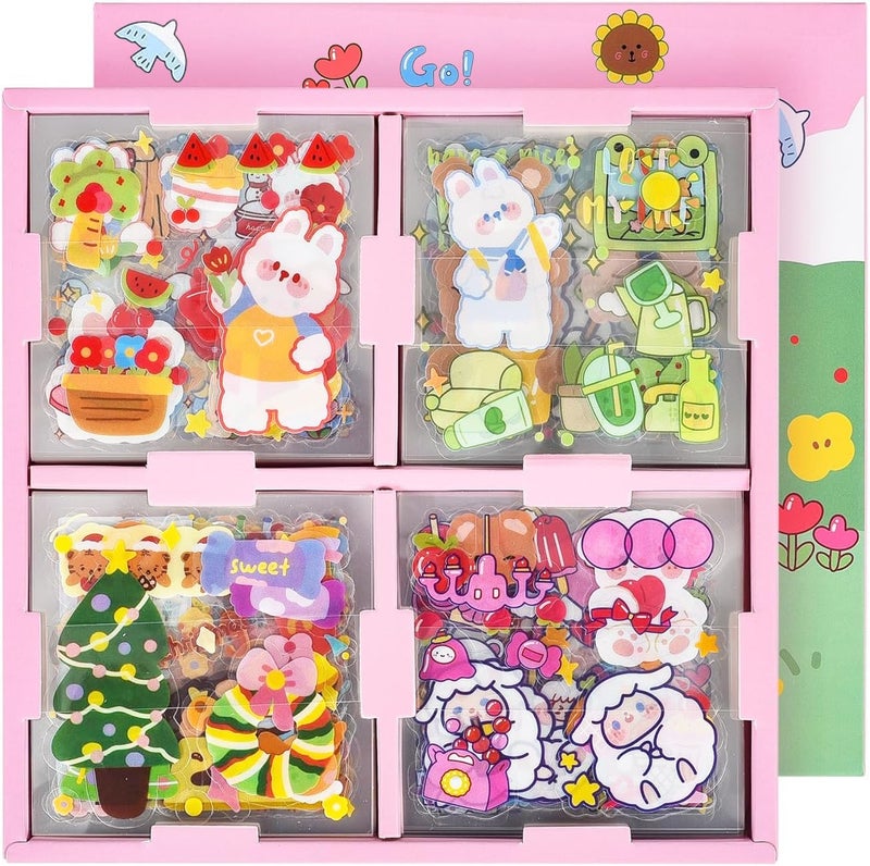 SKIONCE Cute Kawaii Stickers for Journaling Scrapbooking - 100 Sheets Clear PET Transparent Cartoon Korean Decorative Sticker for Kids,DIY Arts Crafts,Junk Journal,Calendars,Notebook,Diary,Album,Planner - Image 1