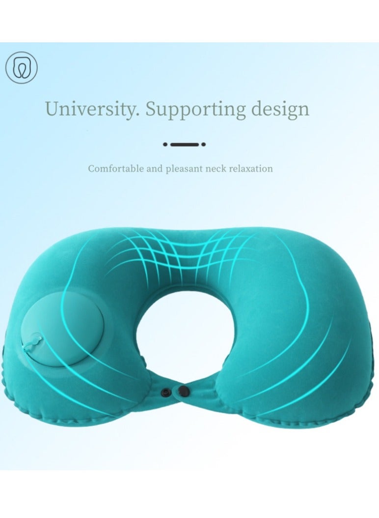Inflatable U-Shape Pillow, Soft Foldable Cervical Pillow, Inflatable Travel Pillow with Built-in Pump, Neck Support Pillow for Sleeping and Resting on Planes, Trains, Offices, Camping, Traveling  - Image 1