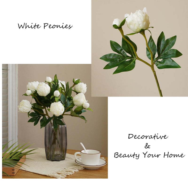 IPOPU White Peonies Artificial Flowers 8pcs Peony Silk Flowers Fake White Flowers for Wedding Centerpieces for Tables Centerpieces Bridal Shower Party Decorations - Image 2