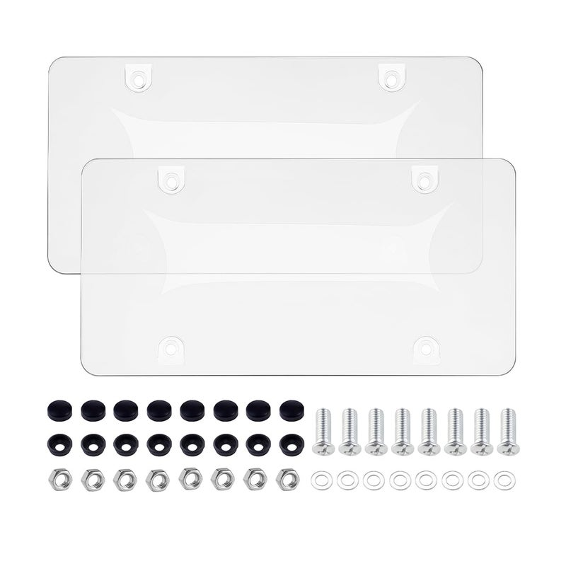 FALVFUN 2PCS Clear Car License Plate Covers Unbreakable Transparent Flat Vehicle License Plate Shield with Screws Caps Automotive Tag Frame Protector Universal for RV Sedan SUV - Image 3