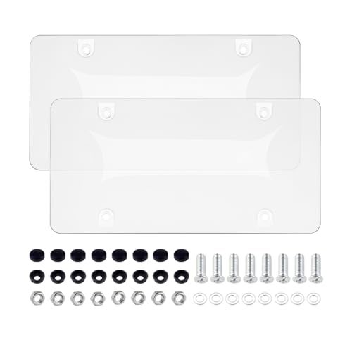 FALVFUN 2PCS Clear Car License Plate Covers Unbreakable Transparent Flat Vehicle License Plate Shield with Screws Caps Automotive Tag Frame Protector Universal for RV Sedan SUV - Image 1