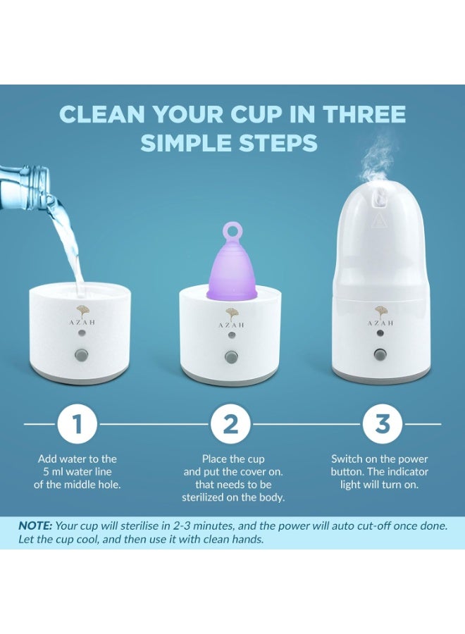 AZAH menstrual cup sterilizer portable women girls clean ease kills 999 germs 3 minutes steam bpa free auto power cutoff - Image 3