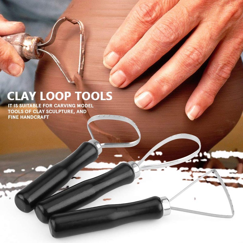 Hilitand 3pcs Pottery Clay Sculpting Tools Big Ceramic Loop Tool with Steel Flat Wire - Image 3