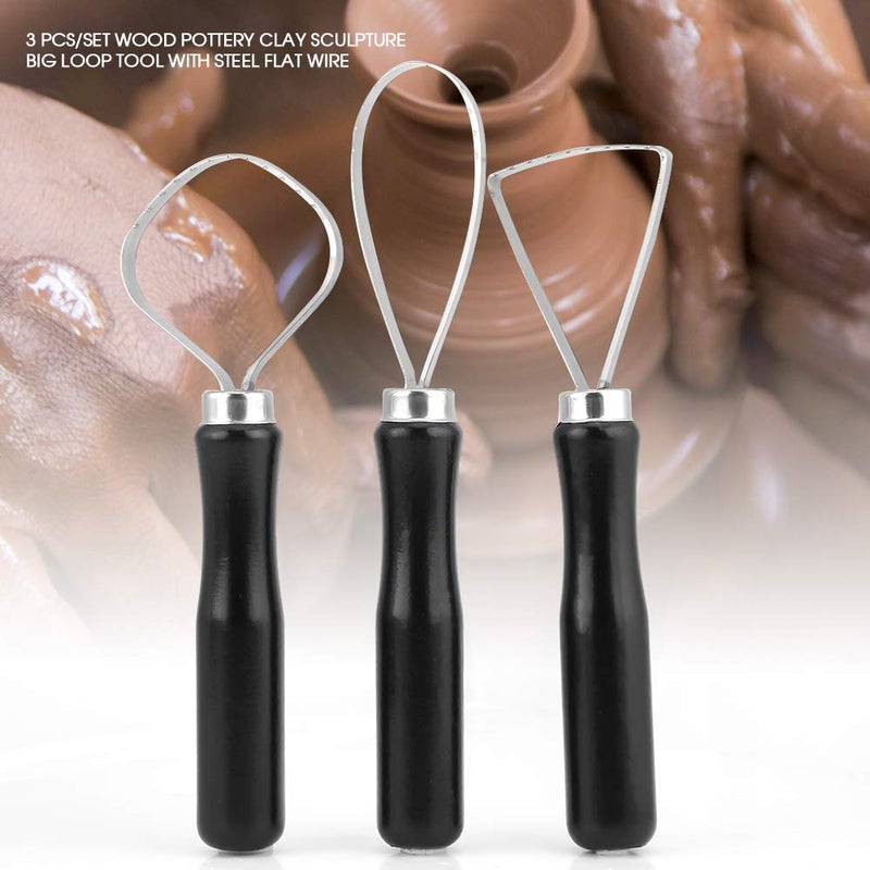Hilitand 3pcs Pottery Clay Sculpting Tools Big Ceramic Loop Tool with Steel Flat Wire - Image 4