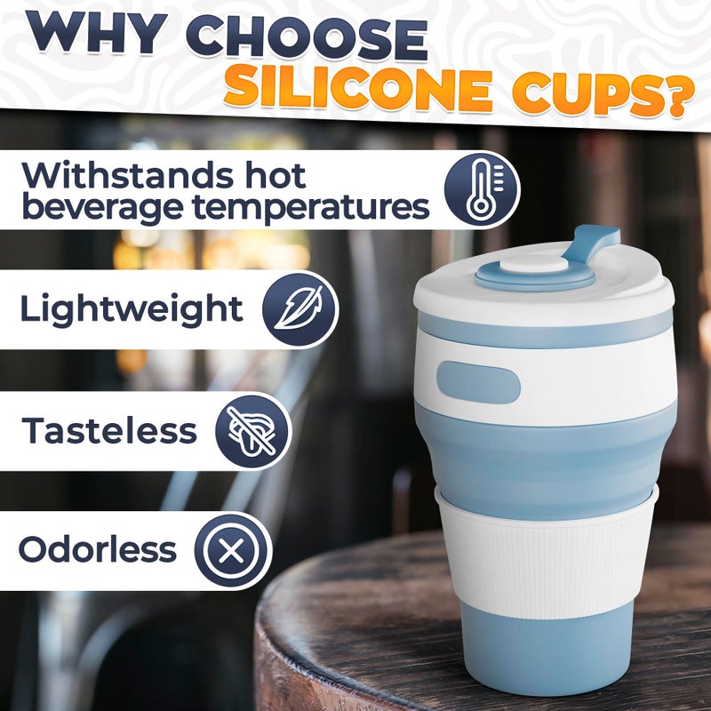 Tesorrio 2-Pack Ð¡ollapsible Cups for Traveling Reusable â€“ 12oz Leakproof Coffee Travel Mug, Silicone, Foldable & Portable for Hiking, Camping, Office | Lightweight Collapsible Coffee Cups for Outdoor Use - Image 3