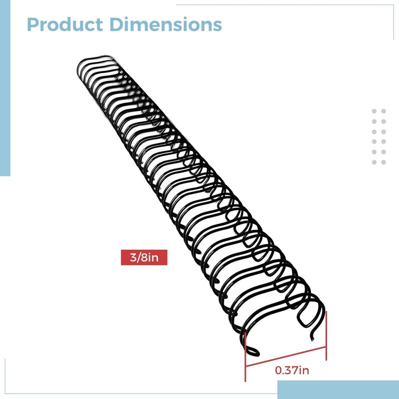 100-Pack Double Loop Wire Binders, 3/8 in, 9.5 Mm, 34-Ring Spines, Black Nylon Coated, Fits 3:1 Pitch Binding Machines, Office & School Use - Image 4