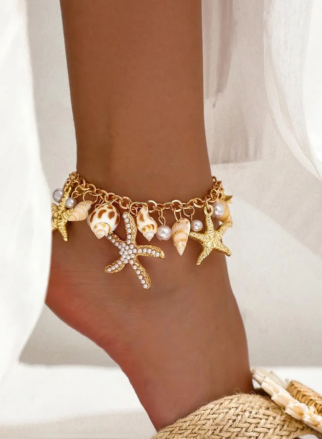 Take Two Take Two Sea Theme Anklet with Faux Pearl and Shell Dccor