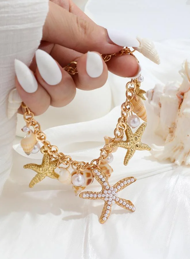 Take Two Take Two Sea Theme Anklet with Faux Pearl and Shell Dccor