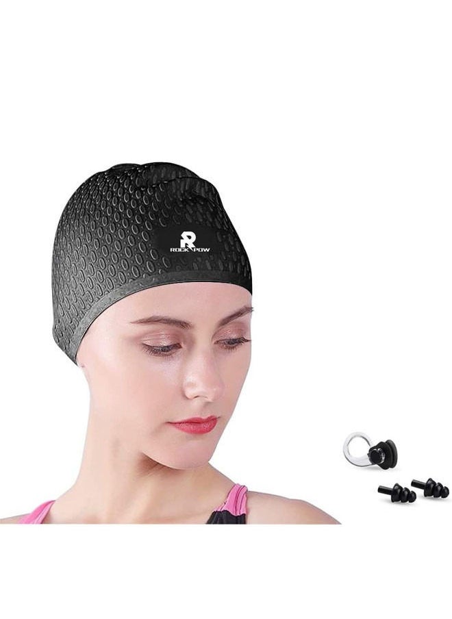 Rock Pow Silicone Swim Cap,Comfortable Bathing Cap Ideal for Curly Short Medium Long Hair, Swimming Cap for Women and Men, Shower Caps Keep Hairstyle Unchanged  - Image 1
