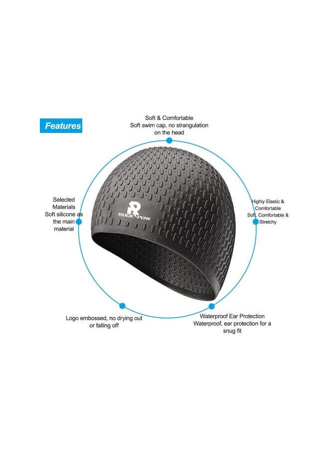 Rock Pow Silicone Swim Cap,Comfortable Bathing Cap Ideal for Curly Short Medium Long Hair, Swimming Cap for Women and Men, Shower Caps Keep Hairstyle Unchanged  - Image 2